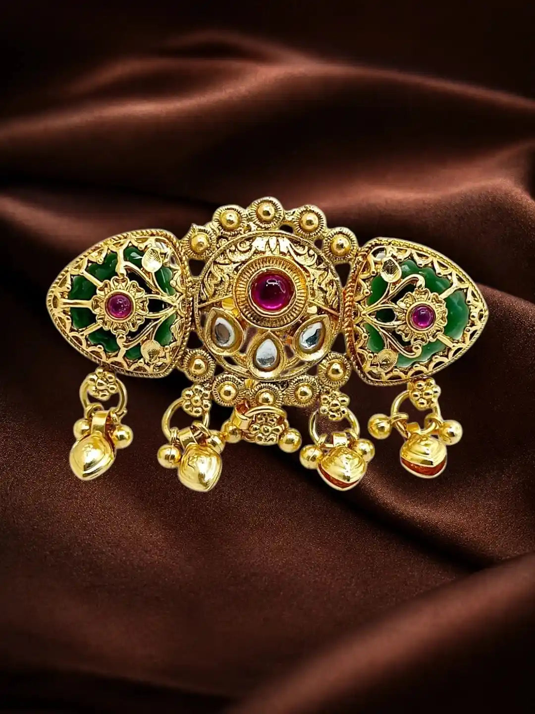 Gold Plated Kundan Heritage Meenakari Adjustables Finger Ring