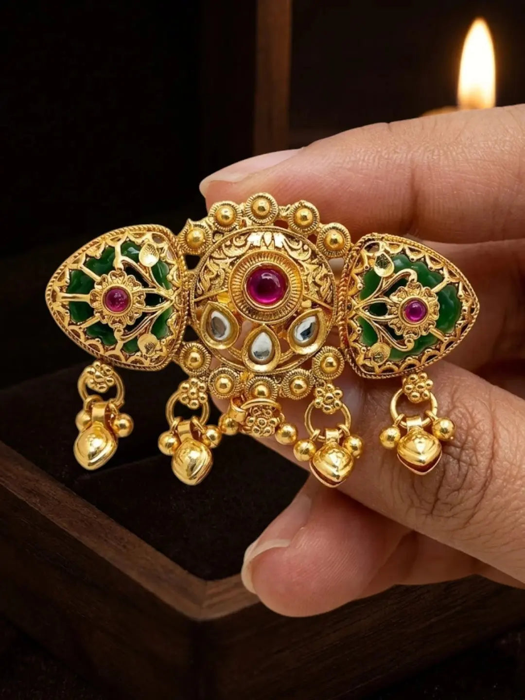 Gold Plated Kundan Heritage Meenakari Adjustables Finger Ring