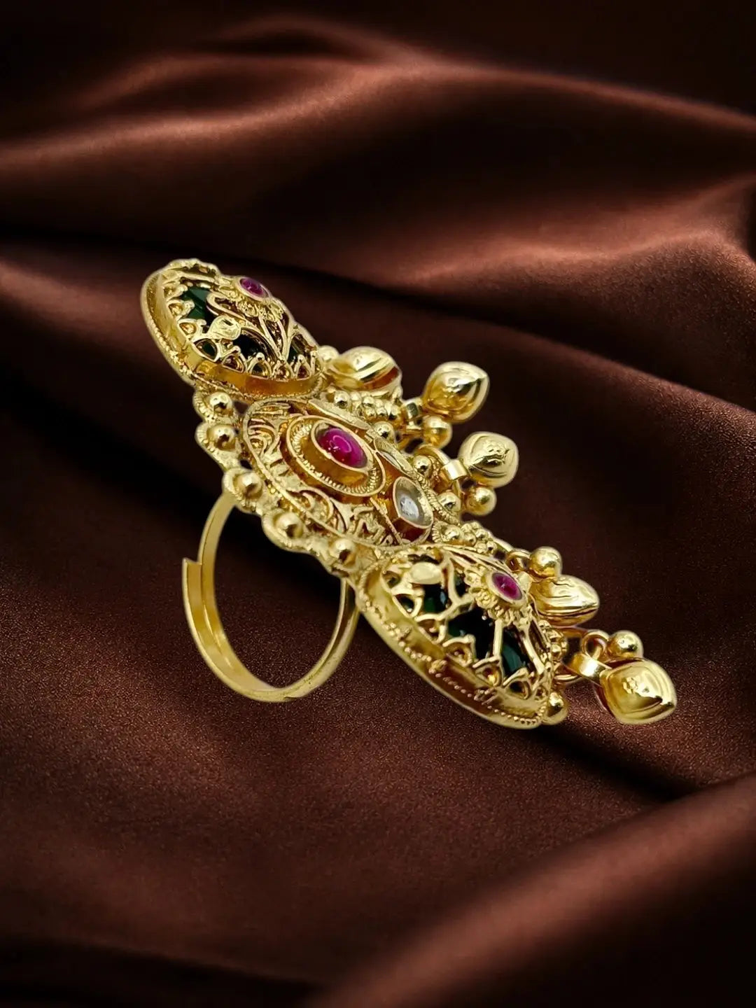 Gold Plated Kundan Heritage Meenakari Adjustables Finger Ring