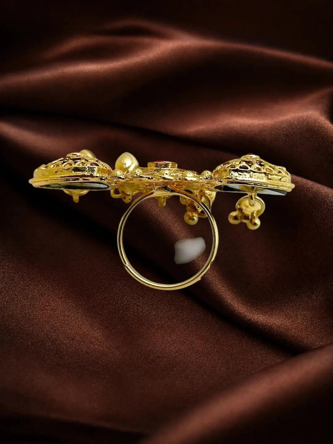 Gold Plated Kundan Heritage Meenakari Adjustables Finger Ring