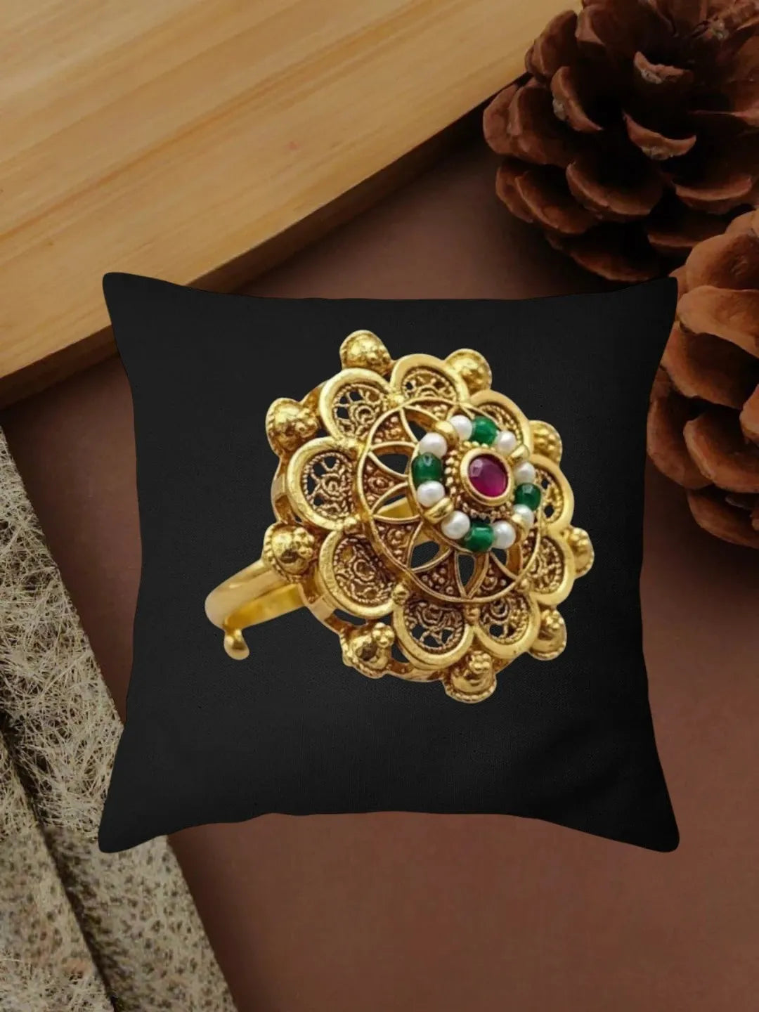 Gold Plated Mandala Floral Adjustable Finger Ring