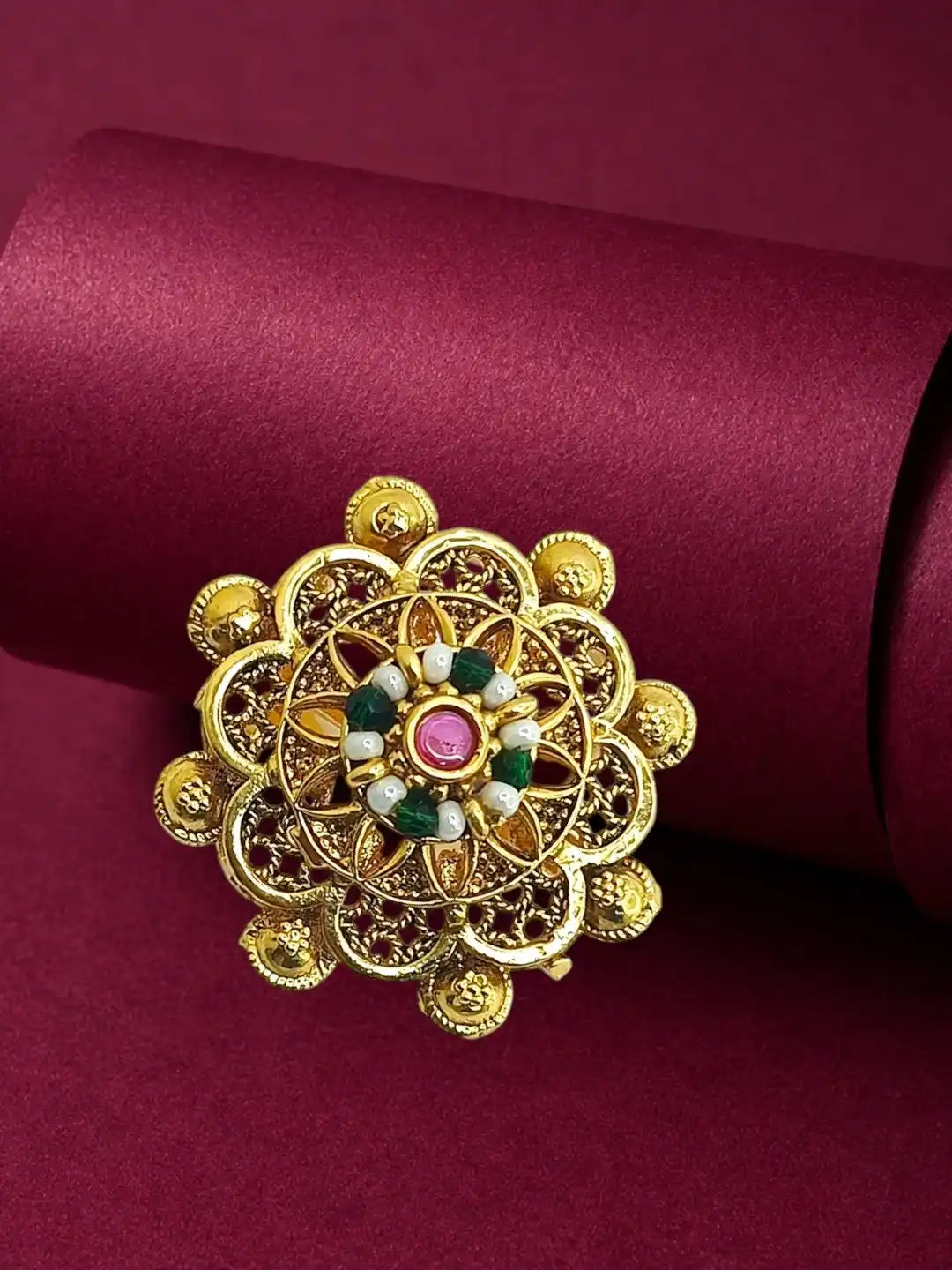 Gold Plated Mandala Floral Adjustable Finger Ring