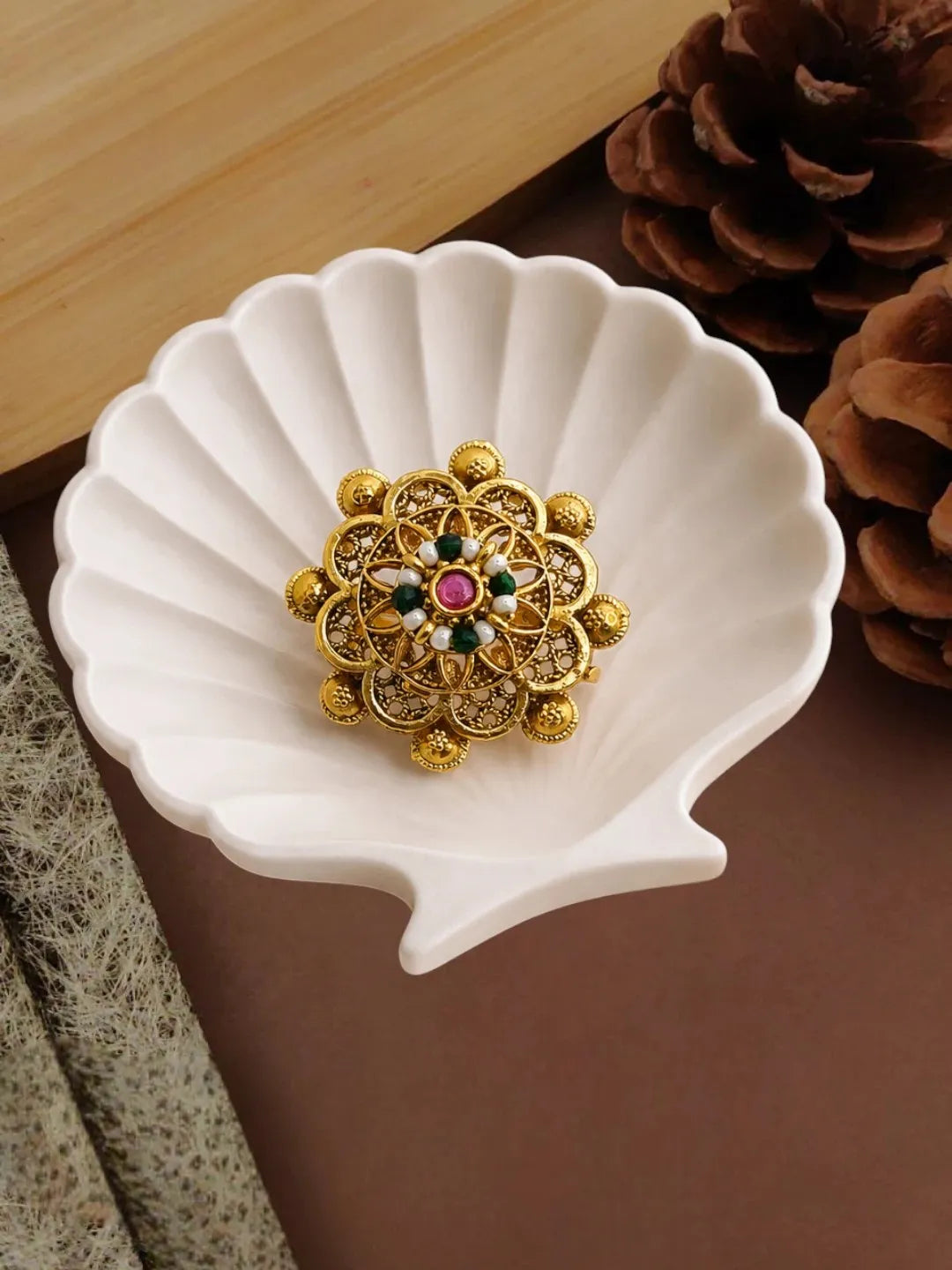 Gold Plated Mandala Floral Adjustable Finger Ring