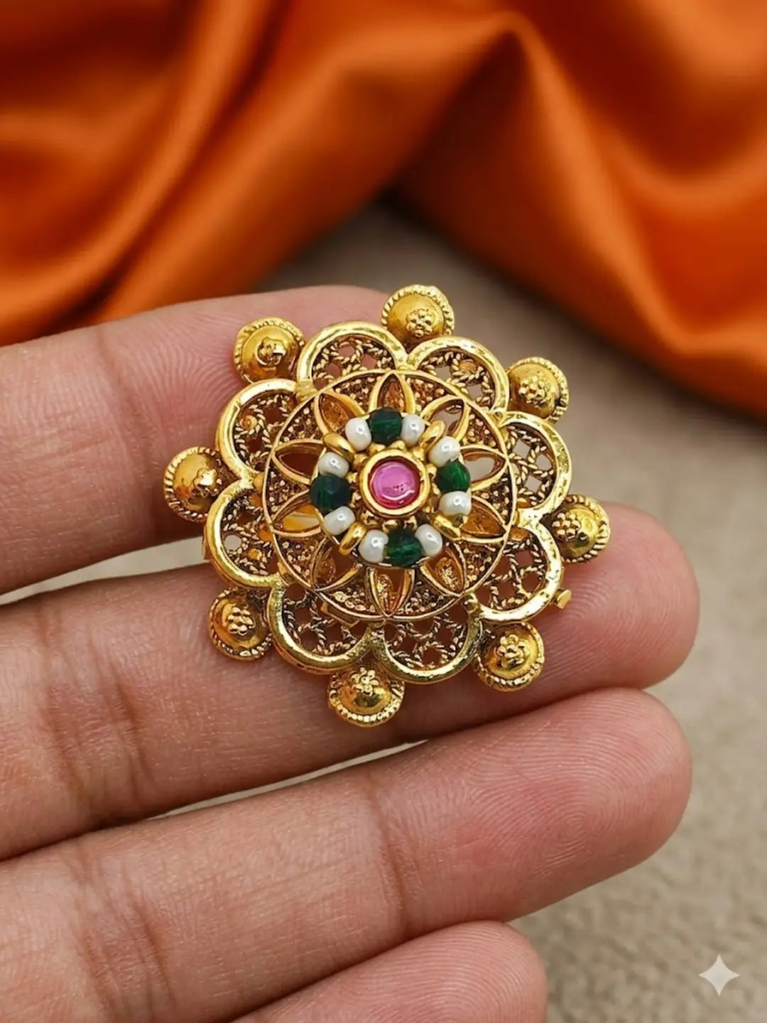 Gold Plated Mandala Floral Adjustable Finger Ring