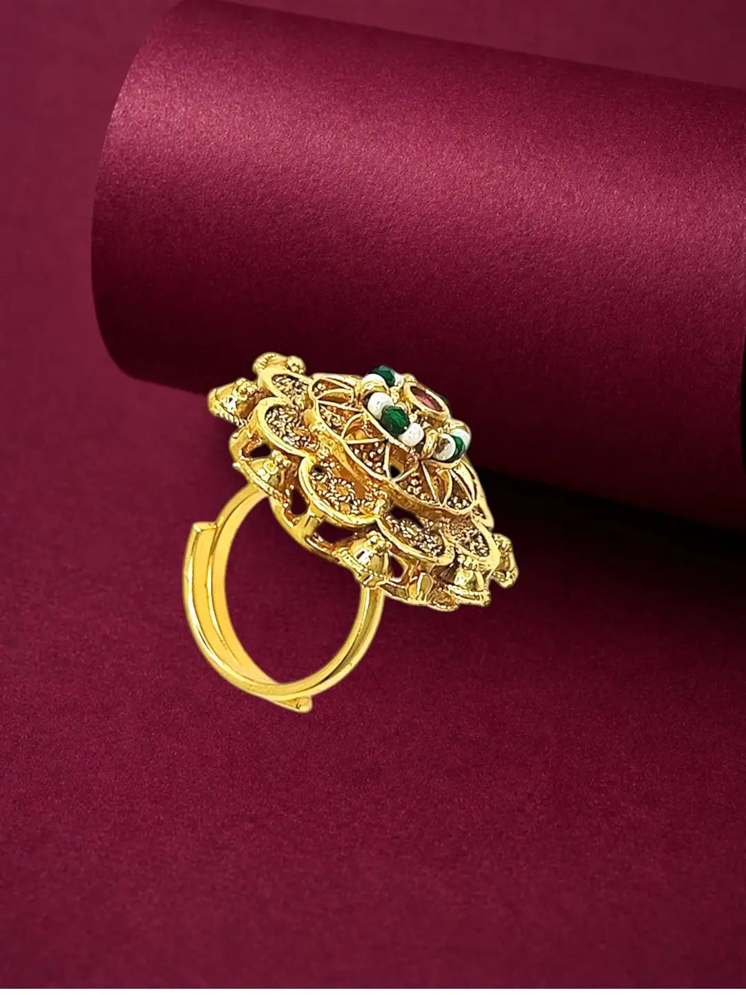 Gold Plated Mandala Floral Adjustable Finger Ring