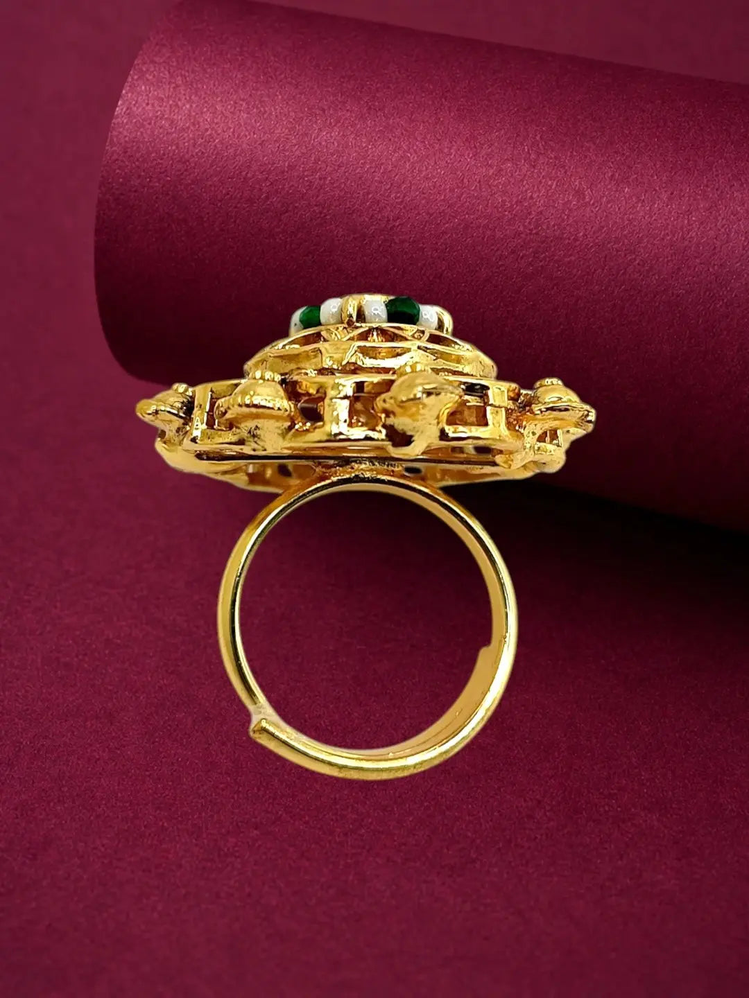 Gold Plated Mandala Floral Adjustable Finger Ring