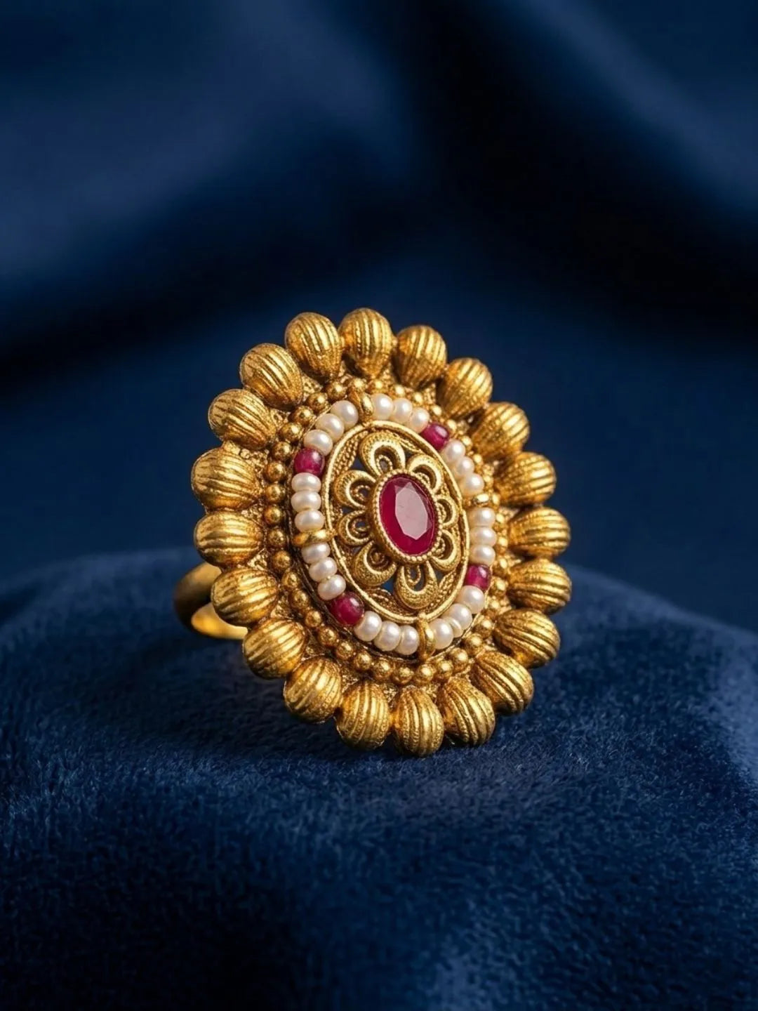 Gold Plated Rajwadi Adjustable Finger Ring