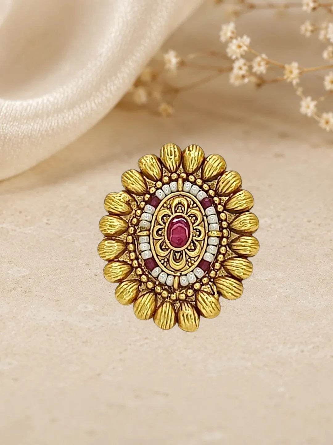 Gold Plated Rajwadi Adjustable Finger Ring