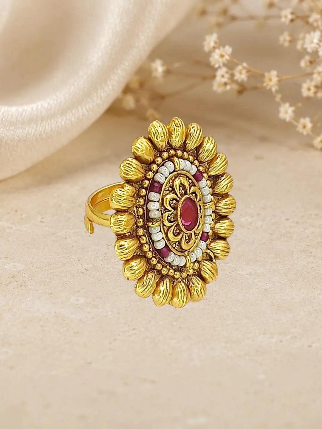 Gold Plated Rajwadi Adjustable Finger Ring