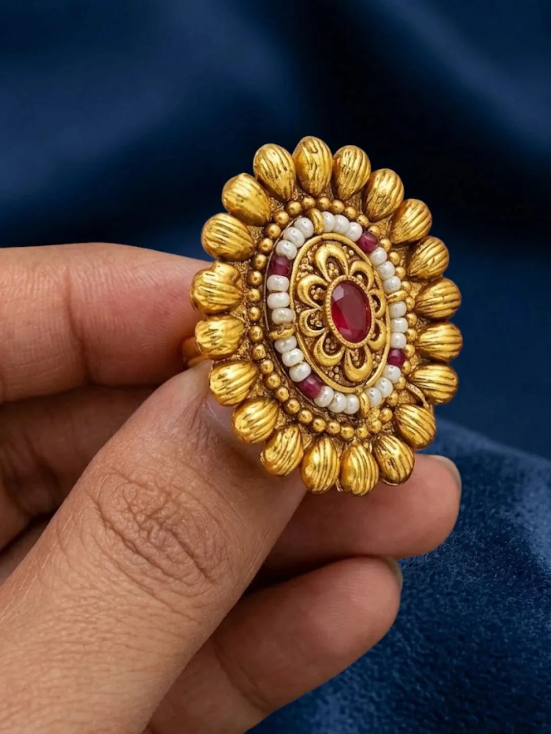 Gold Plated Rajwadi Adjustable Finger Ring