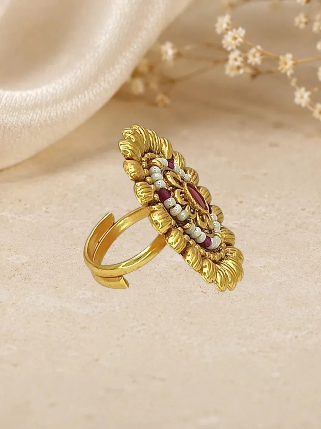 Gold Plated Rajwadi Adjustable Finger Ring