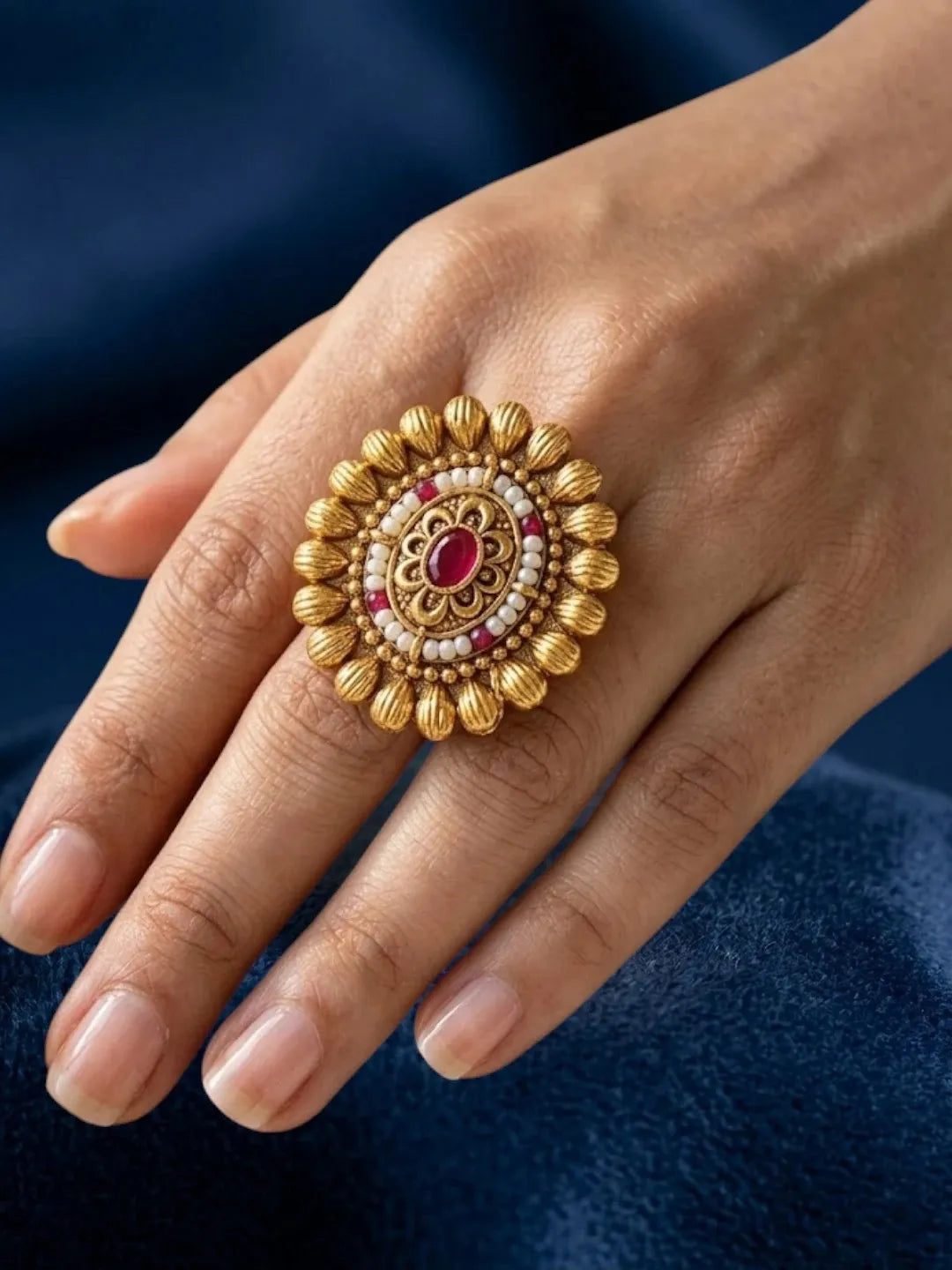 Gold Plated Rajwadi Adjustable Finger Ring