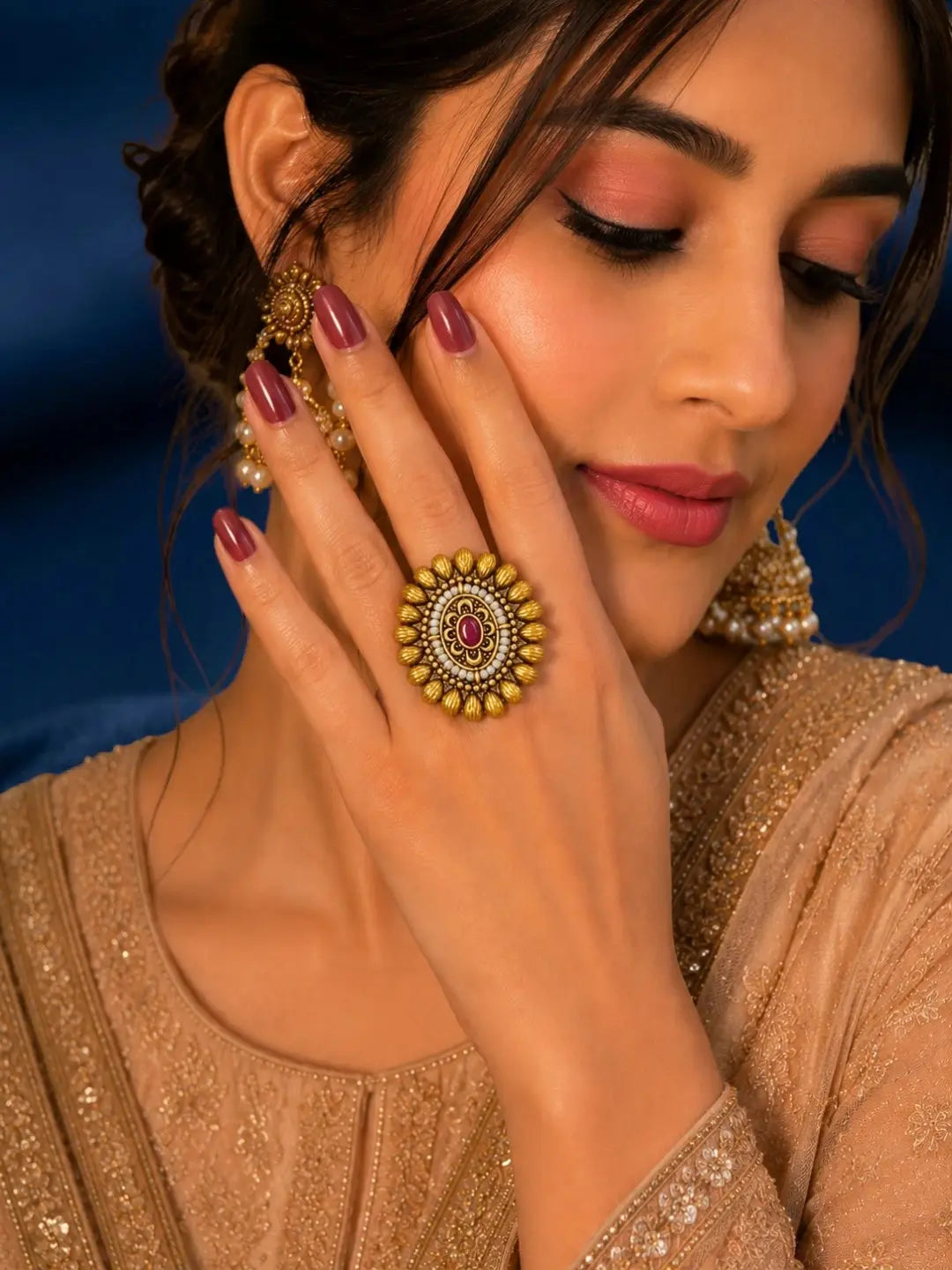 Gold Plated Rajwadi Adjustable Finger Ring