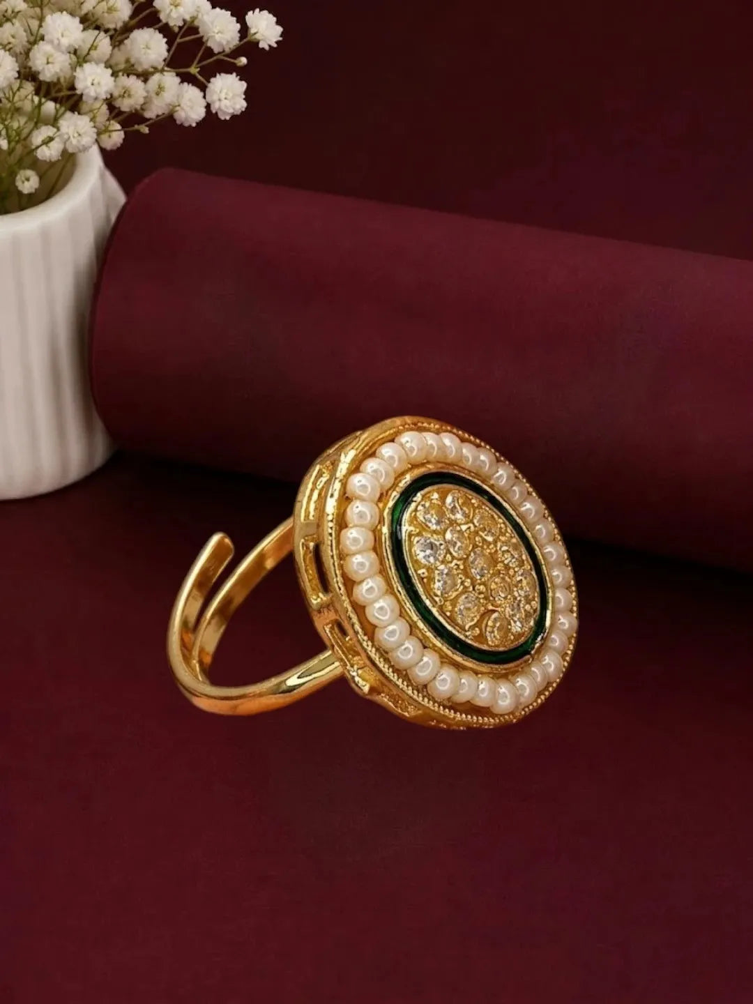 Gold Plated CZ Oval Adjustable Finger Ring