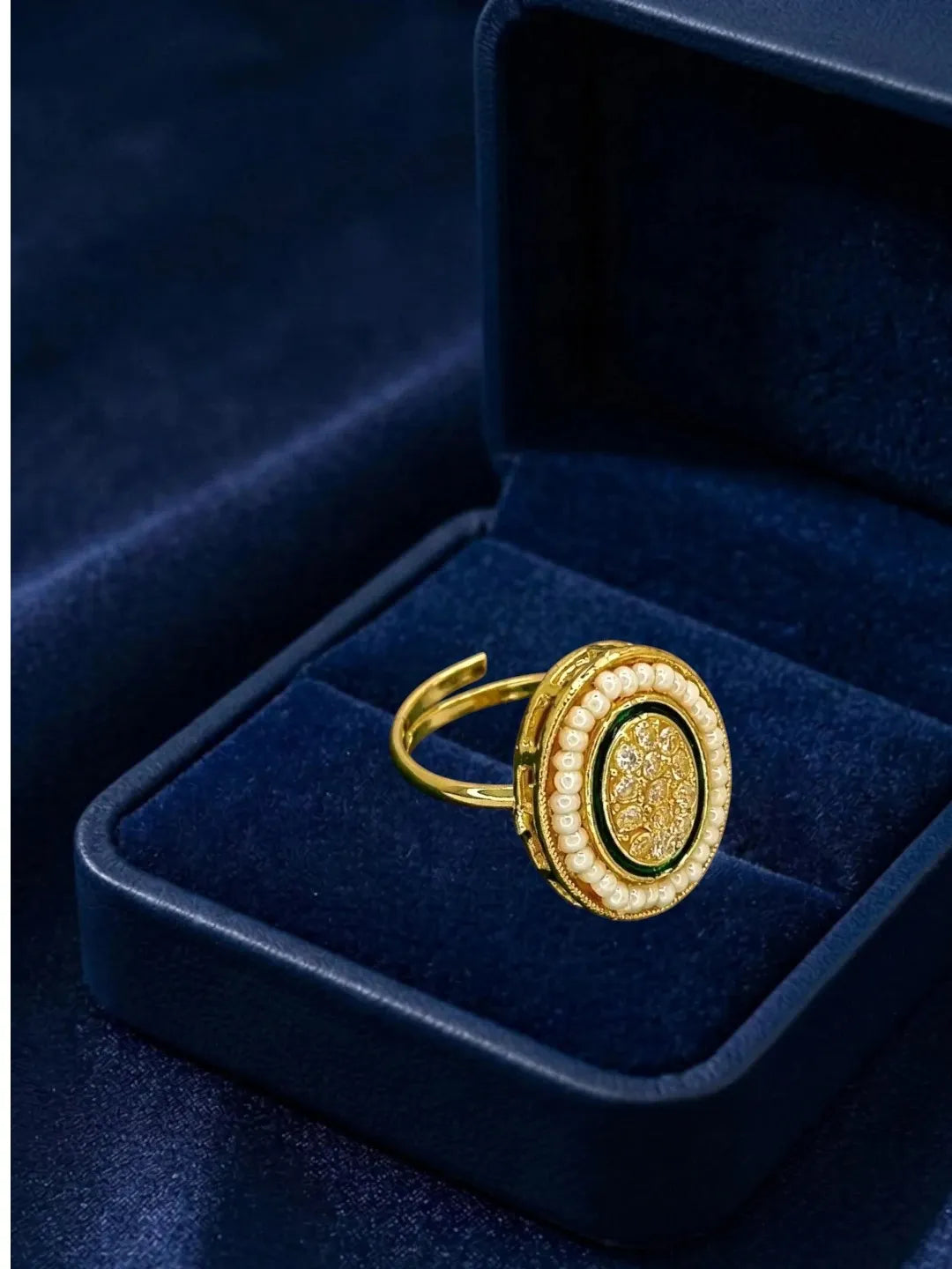 Gold Plated CZ Oval Adjustable Finger Ring
