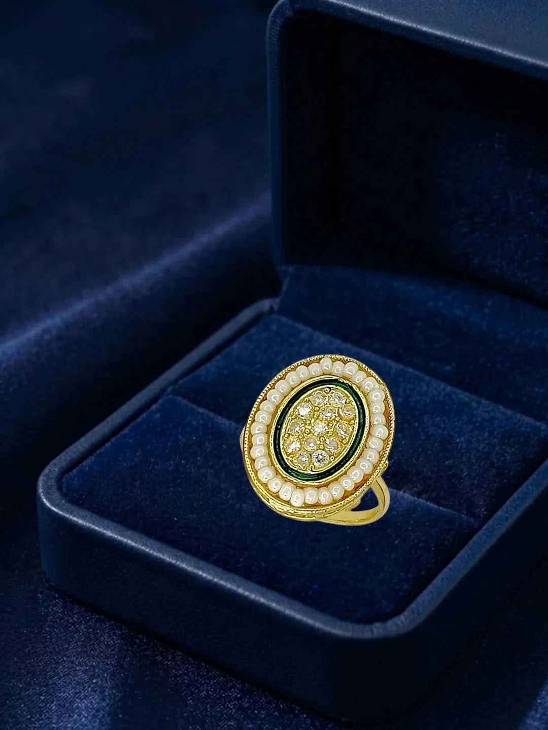 Gold Plated CZ Oval Adjustable Finger Ring
