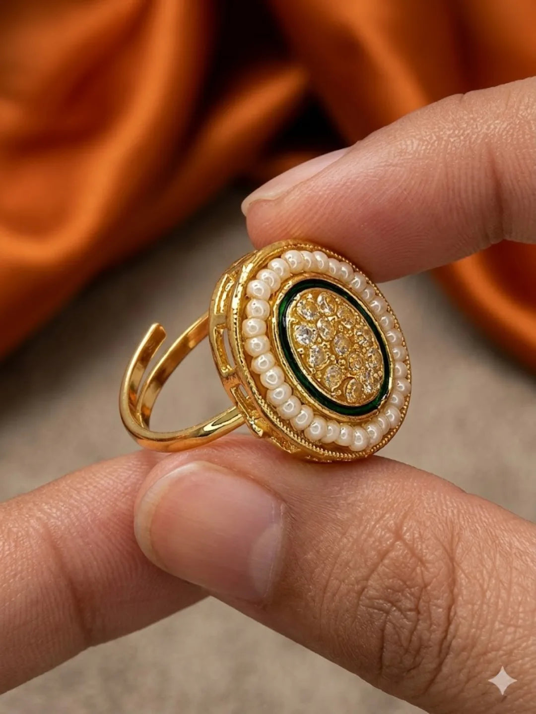 Gold Plated CZ Oval Adjustable Finger Ring