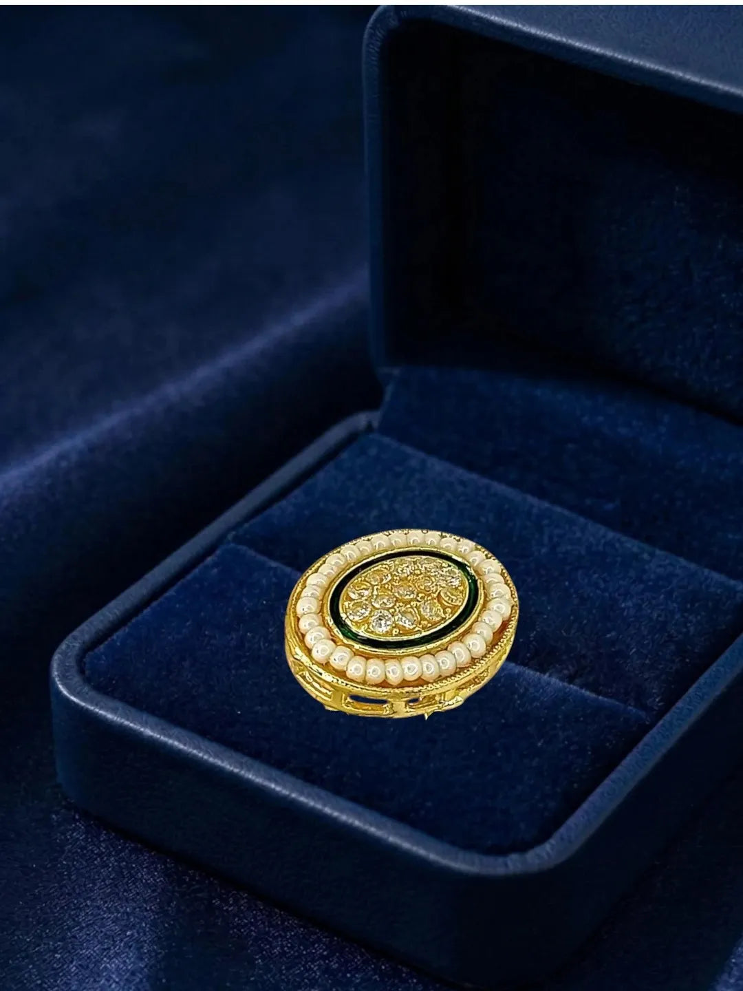 Gold Plated CZ Oval Adjustable Finger Ring