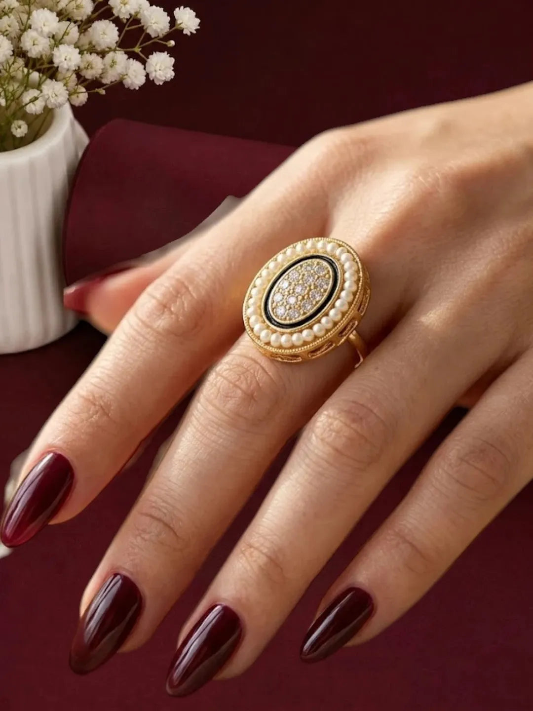Gold Plated CZ Oval Adjustable Finger Ring