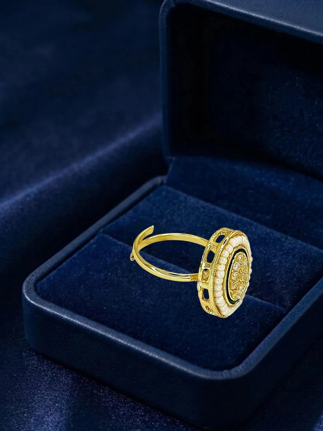 Gold Plated CZ Oval Adjustable Finger Ring