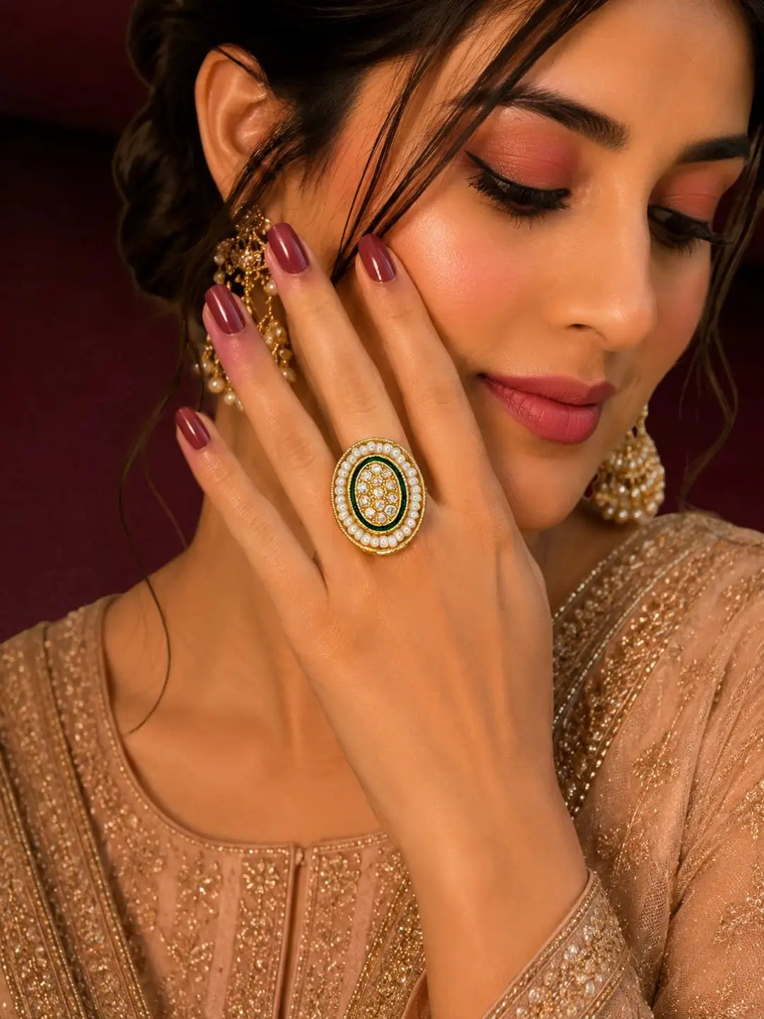 Gold Plated CZ Oval Adjustable Finger Ring