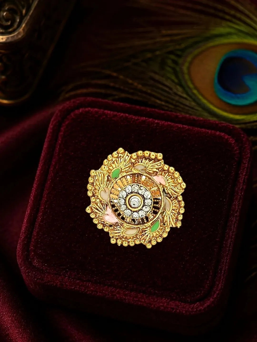Gold Plated CZ Ennamel Adjustable Finger Ring