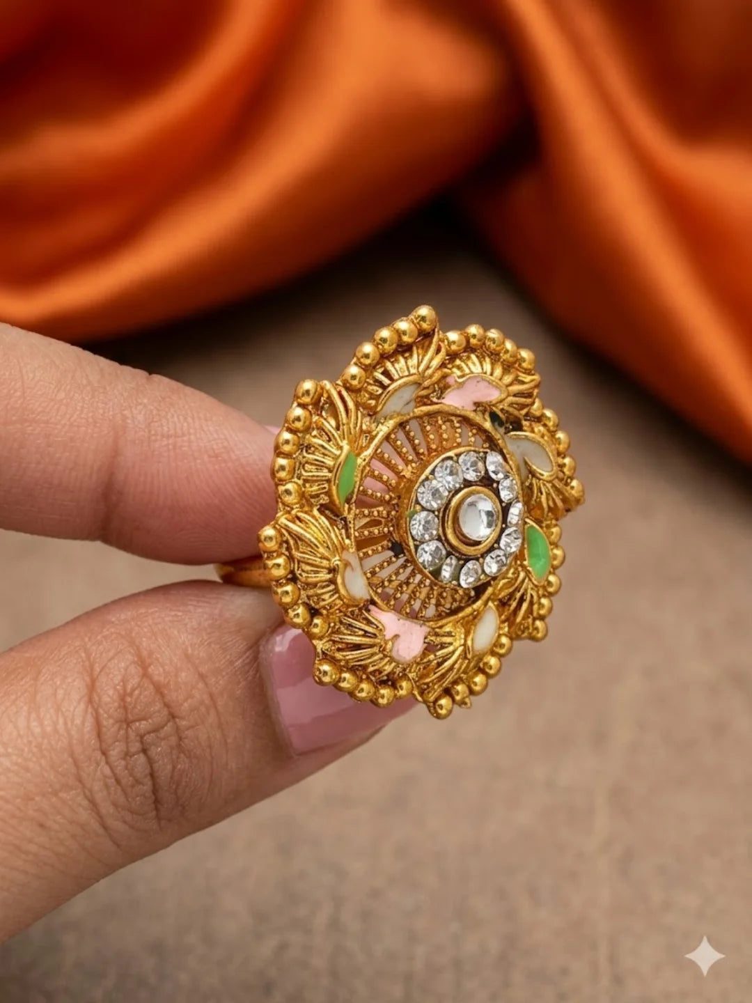Gold Plated CZ Ennamel Adjustable Finger Ring