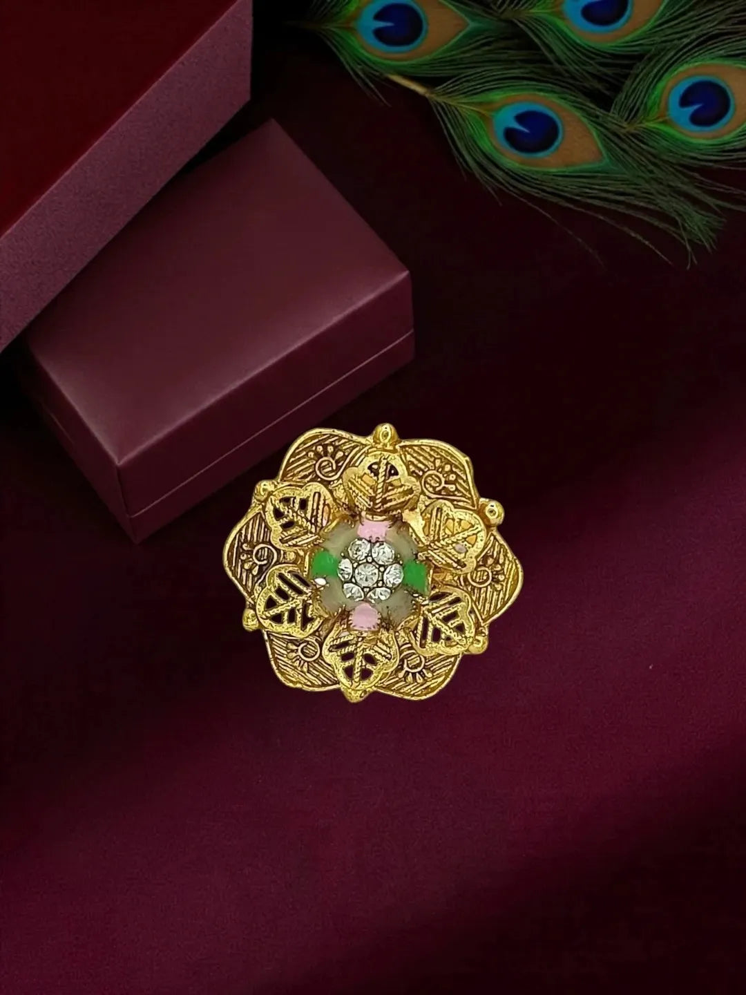 Gold Plated CZ Floral Adjustable Finger Ring
