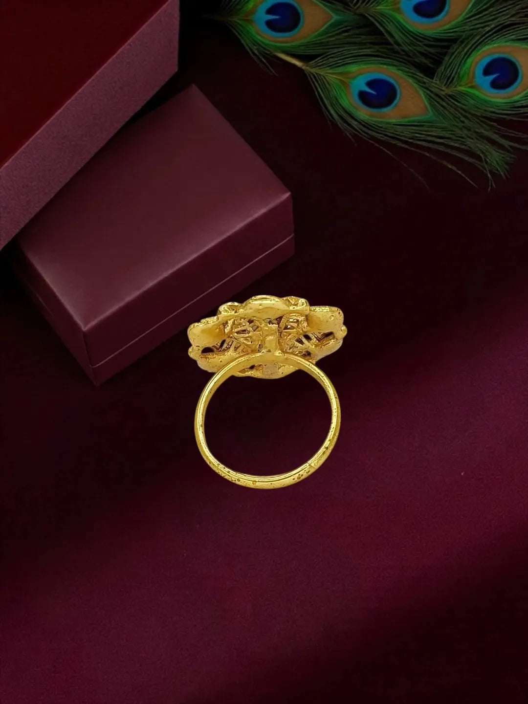 Gold Plated CZ Floral Adjustable Finger Ring