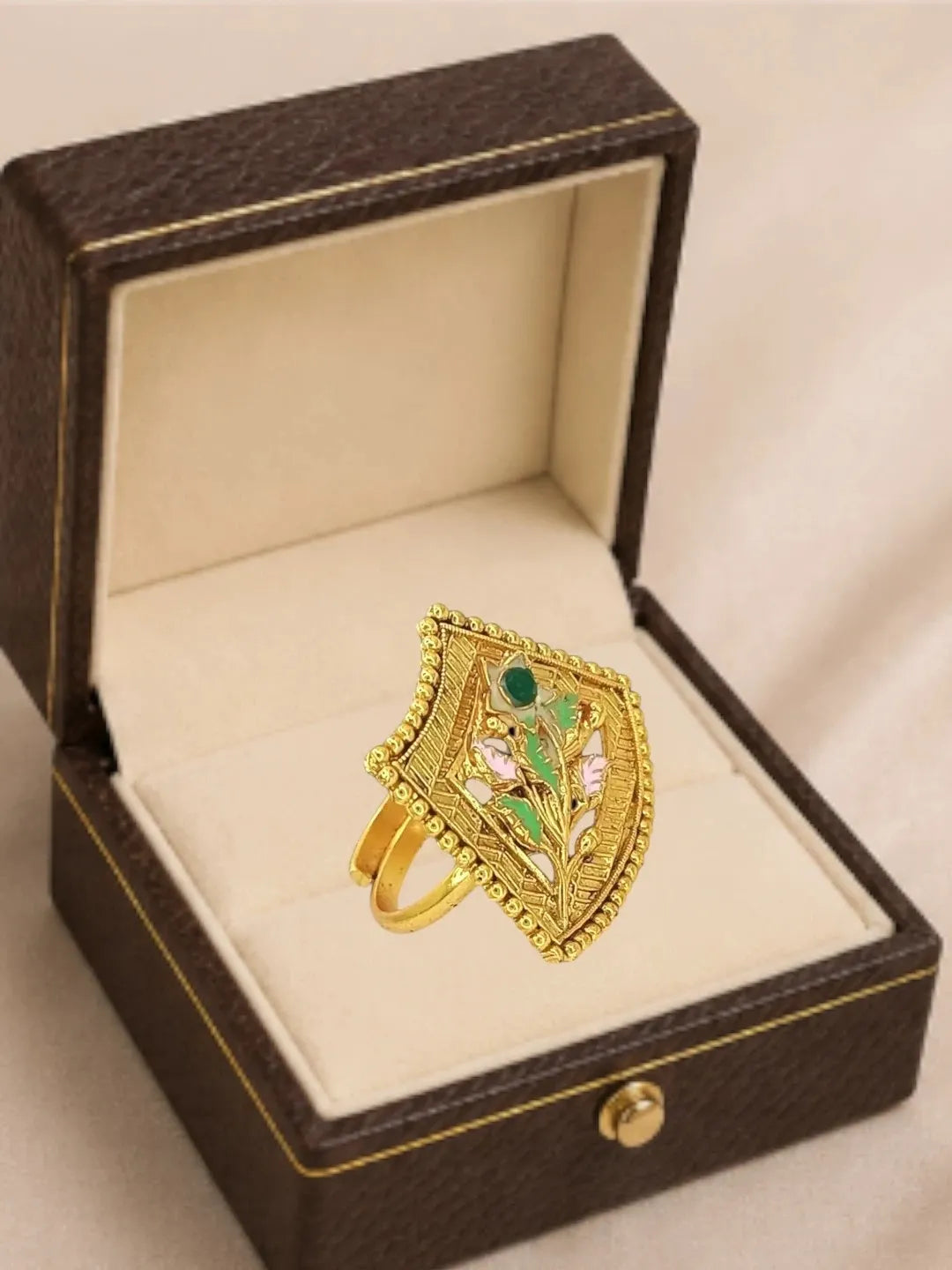 Gold Plated Meenakari Adjustable Finger Ring