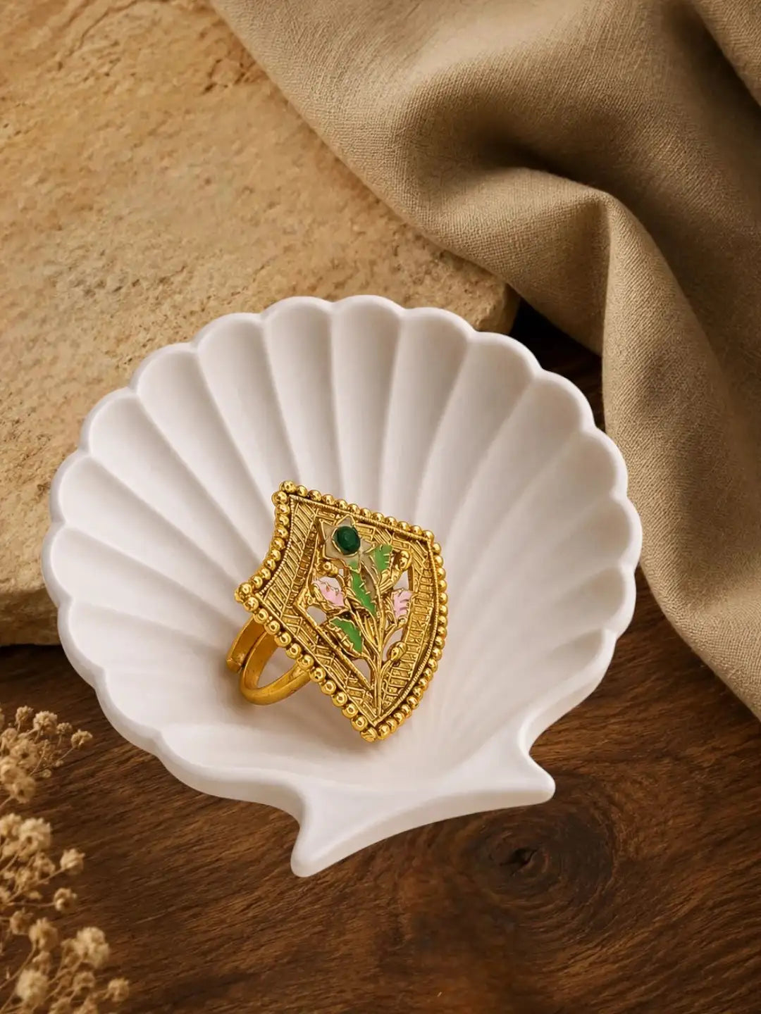 Gold Plated Meenakari Adjustable Finger Ring
