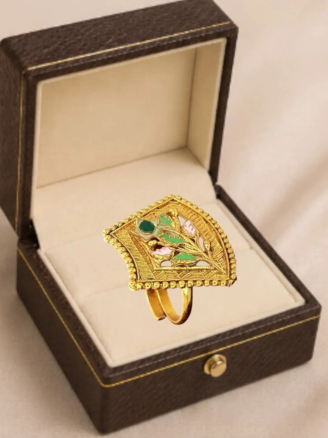 Gold Plated Meenakari Adjustable Finger Ring