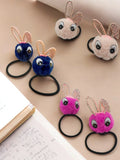Set of 6 Black & Pink Fur Ponytail Holders