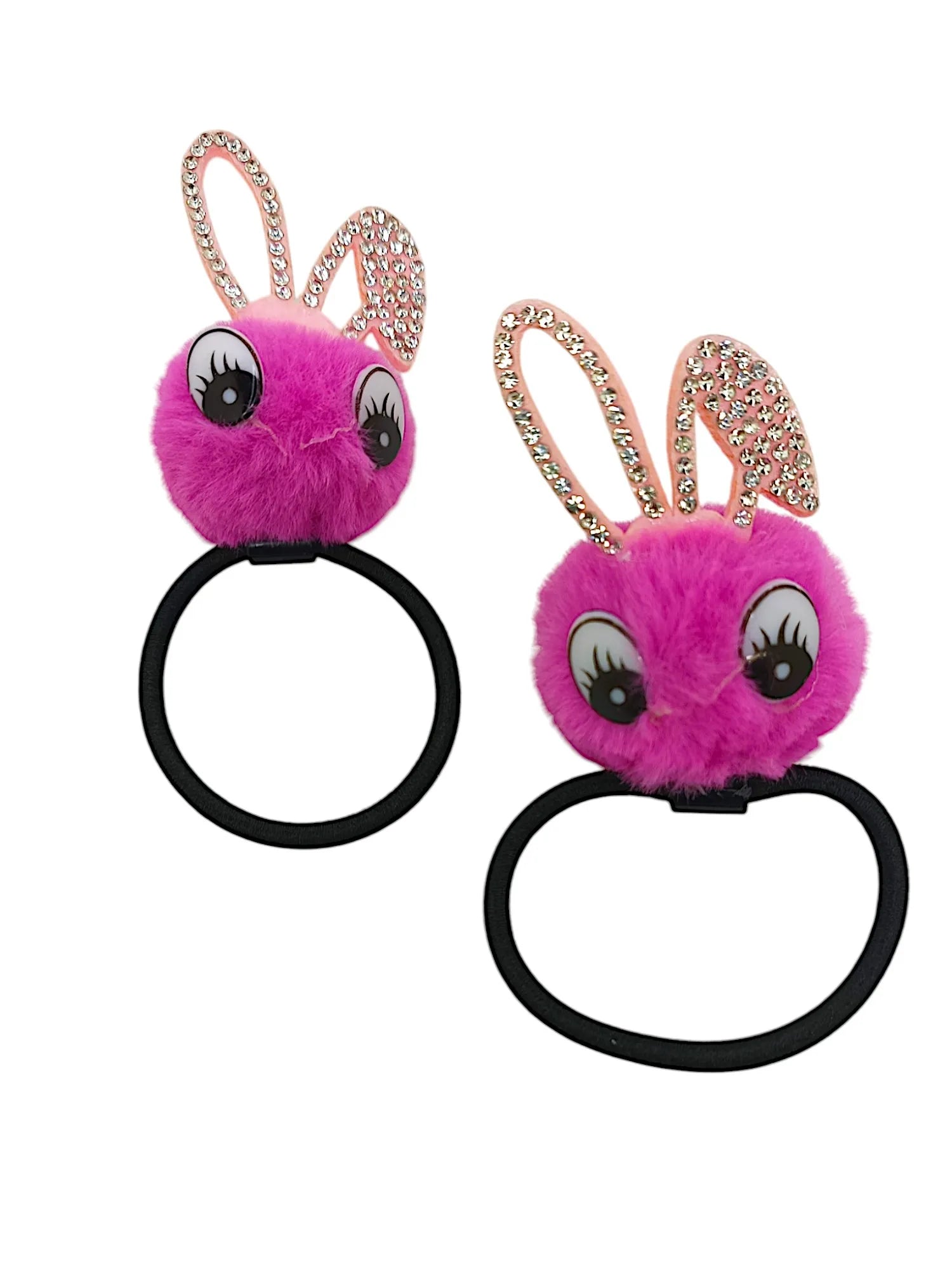 Set of 6 Black & Pink Fur Ponytail Holders