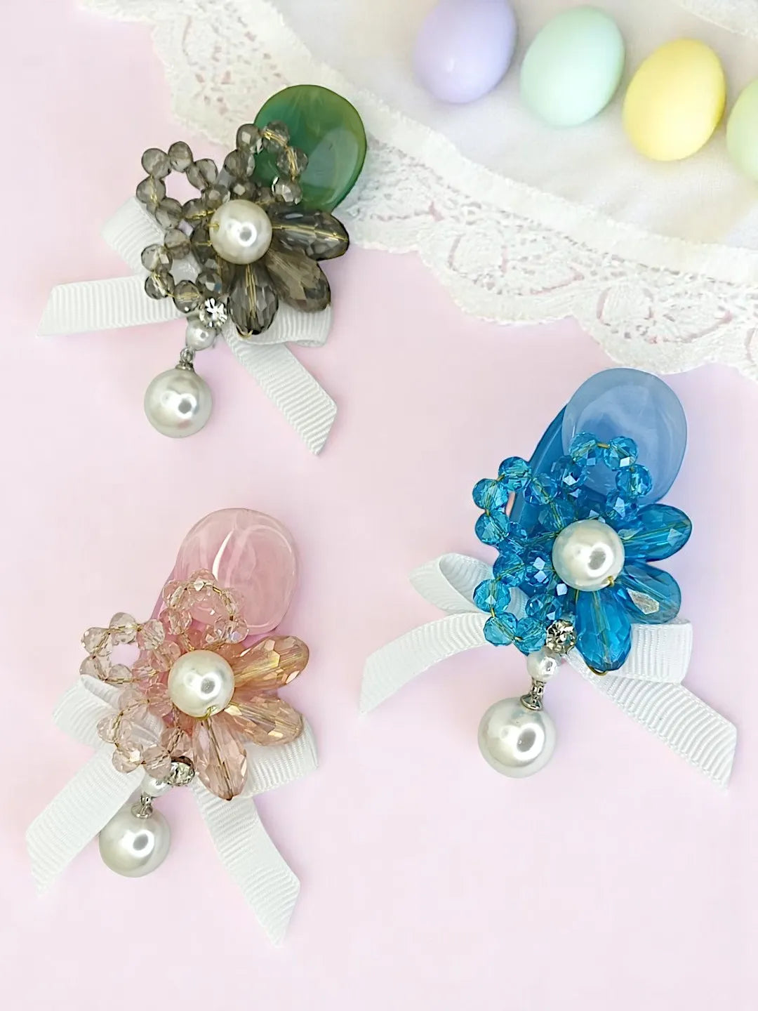 Set Of 3 Artificial Floral Beads Studded Saree pin