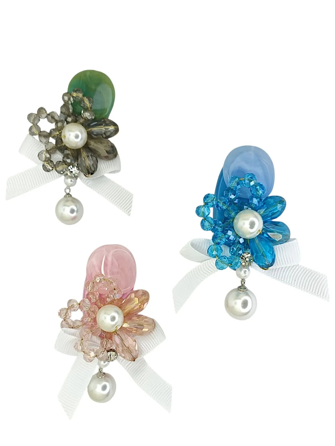 Set Of 3 Artificial Floral Beads Studded Saree pin