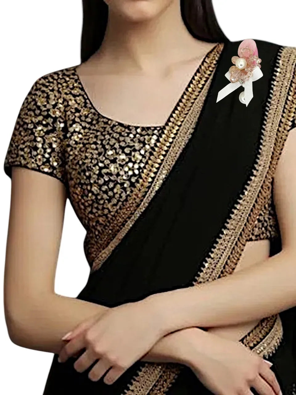 Set Of 3 Artificial Floral Beads Studded Saree pin