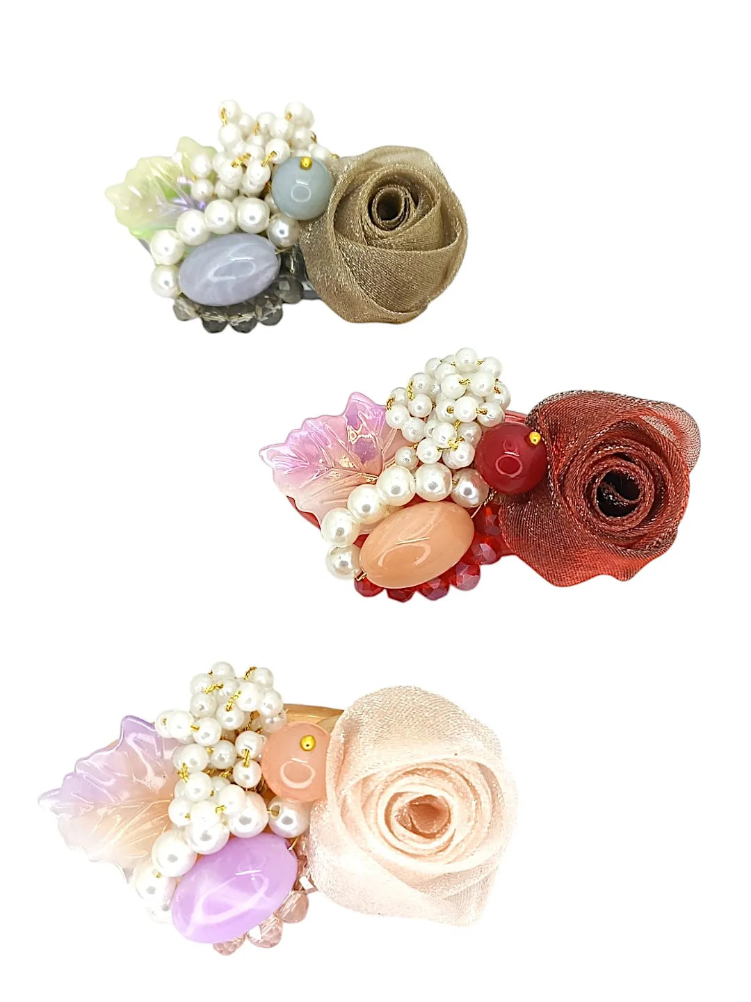 Set of 3 Color Artificial Beads Studded Saree pin