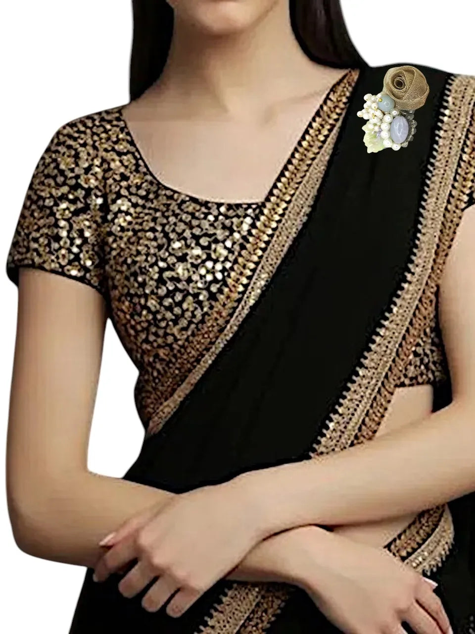 Set of 3 Color Artificial Beads Studded Saree pin