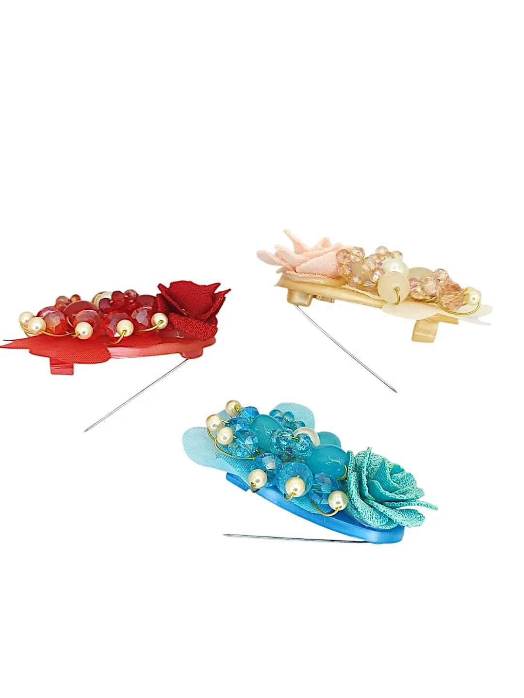 Set Of 3 Multicolor Artificial Beads Studded pin
