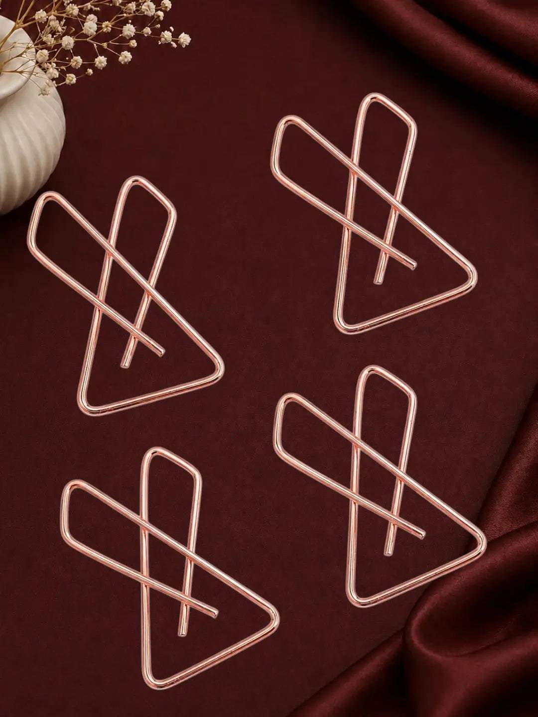Set Of 4 Rose Gold Plated X Shape Safety Saree Brooch Pin