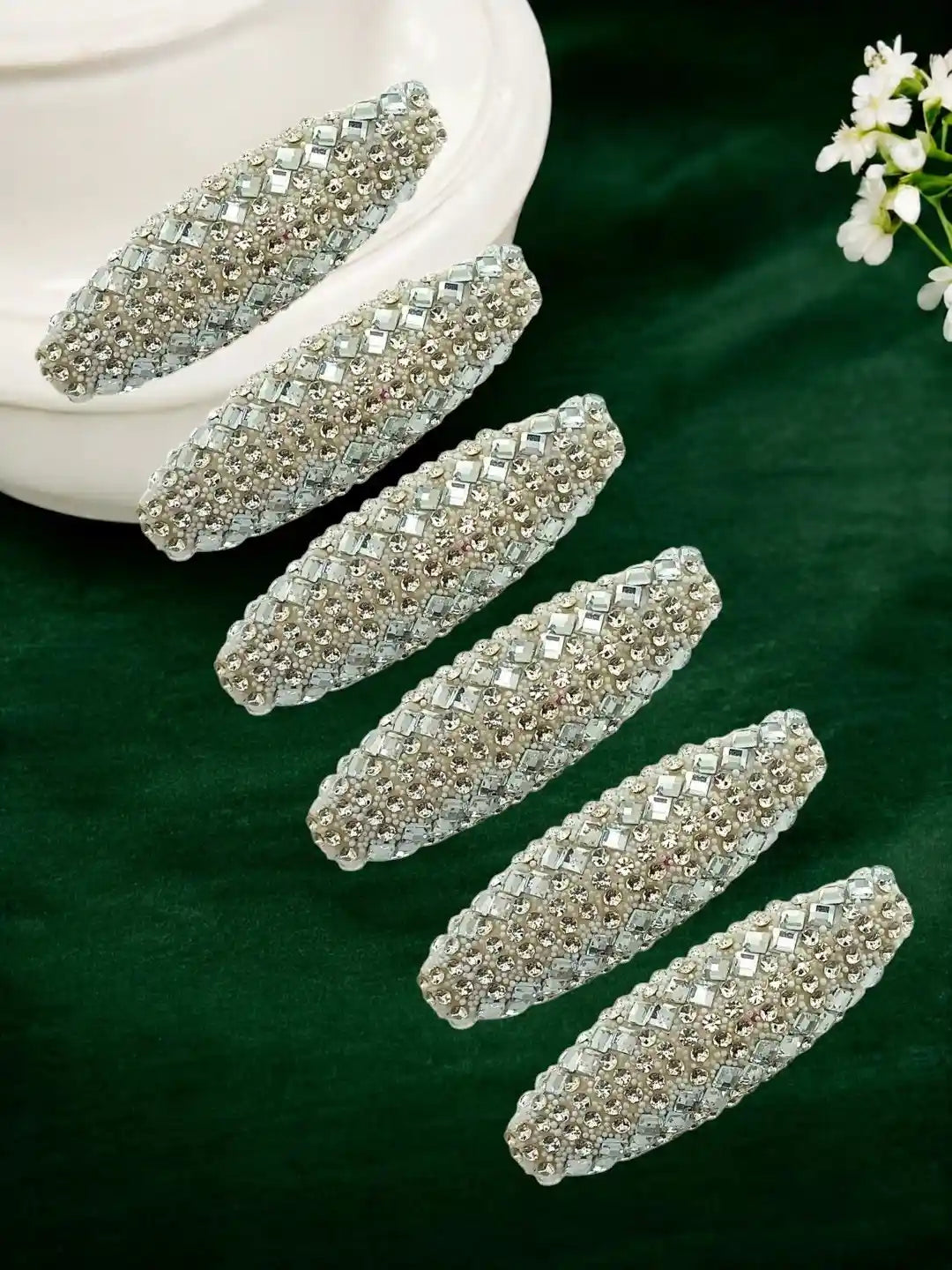 Set Of 6 Silver CZ Embellished Safety Saree Pin