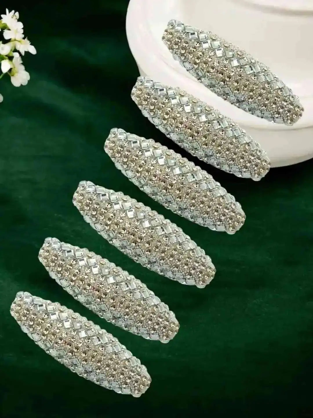 Set Of 6 Silver CZ Embellished Safety Saree Pin