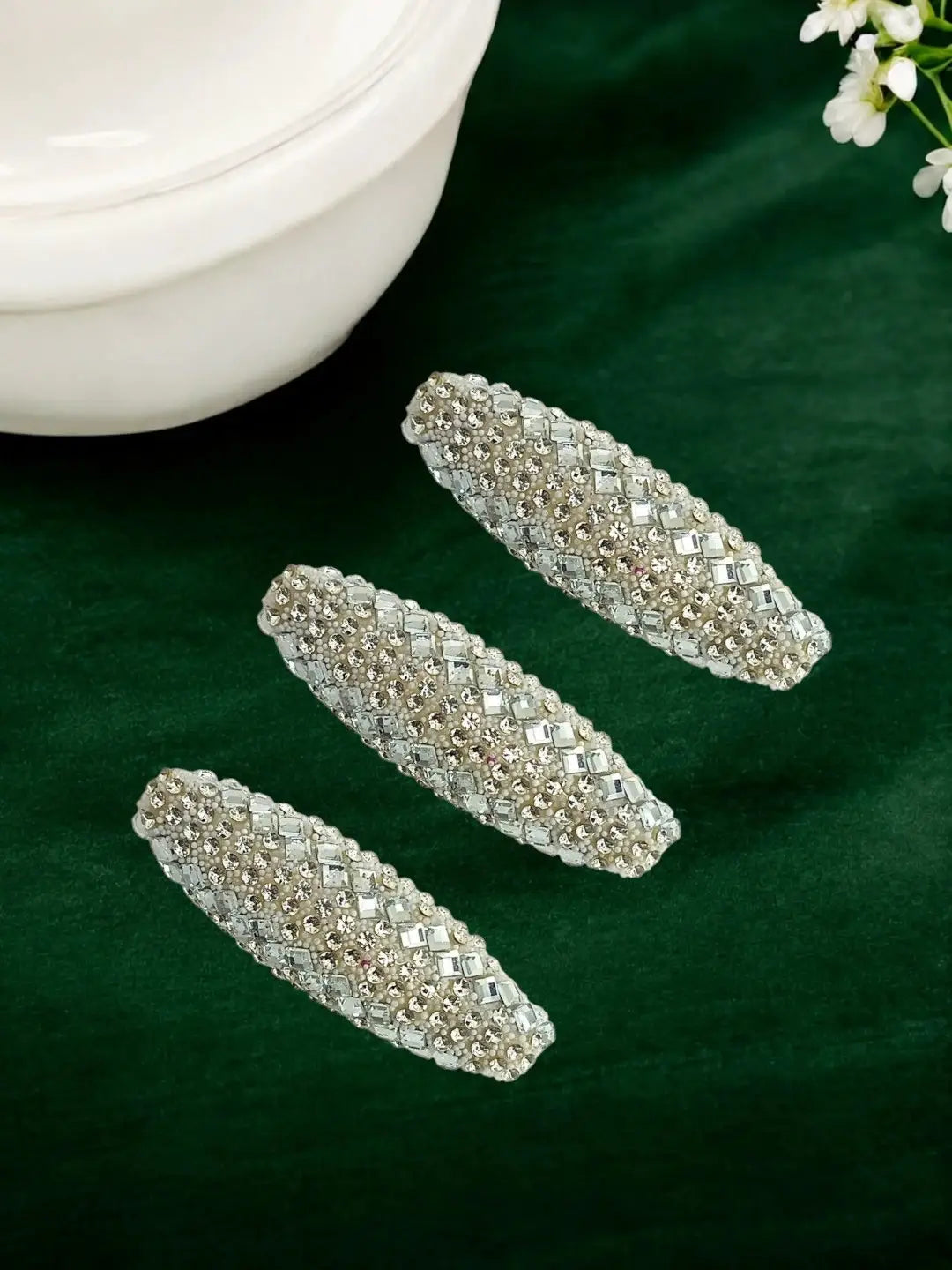 Set Of 6 Silver CZ Embellished Safety Saree Pin