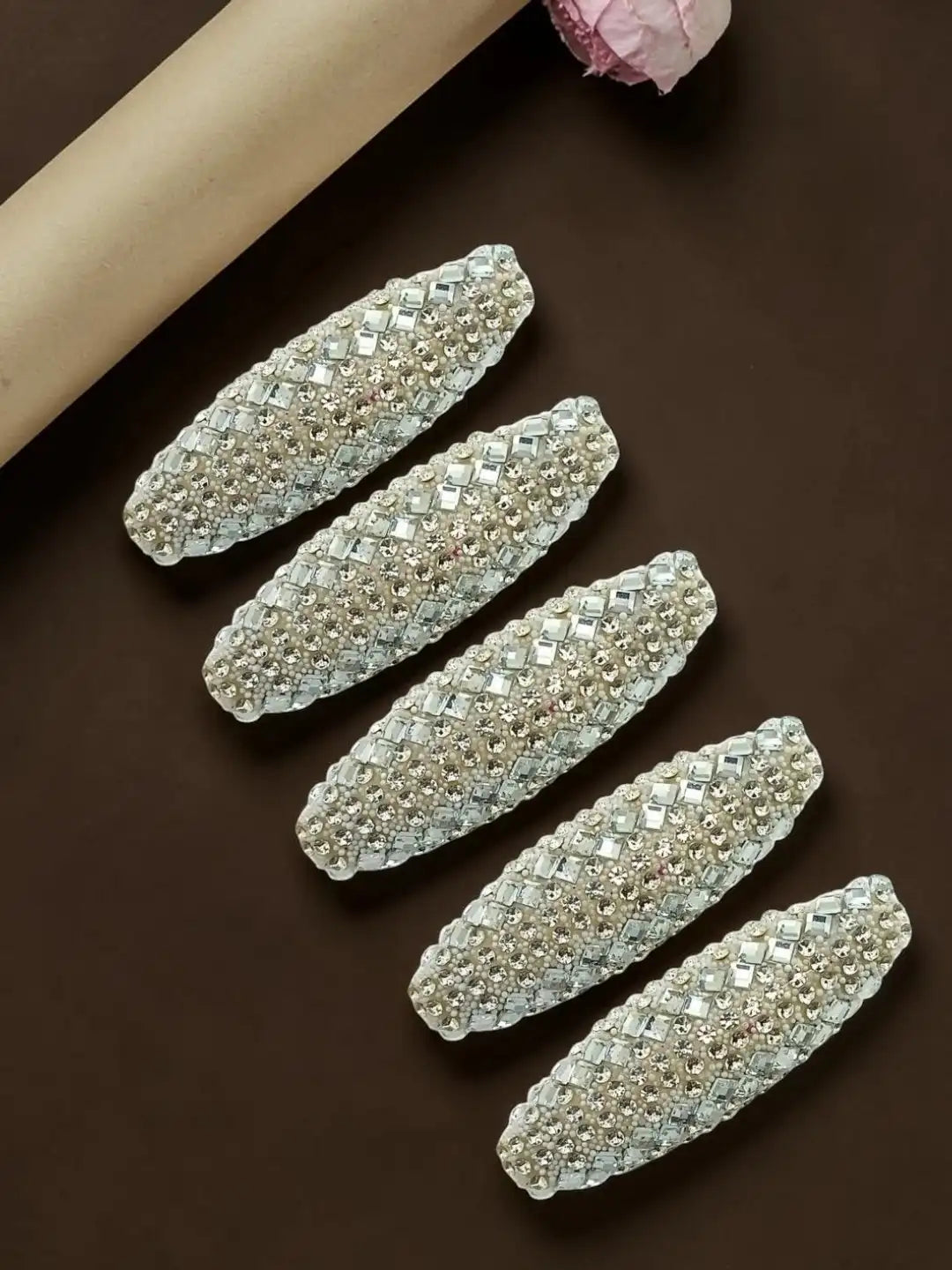 Set Of 5 Silver CZ Embellished Safety Saree Pin