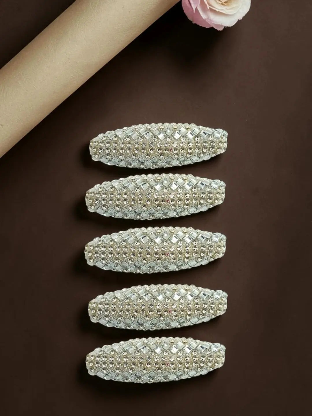 Set Of 5 Silver CZ Embellished Safety Saree Pin