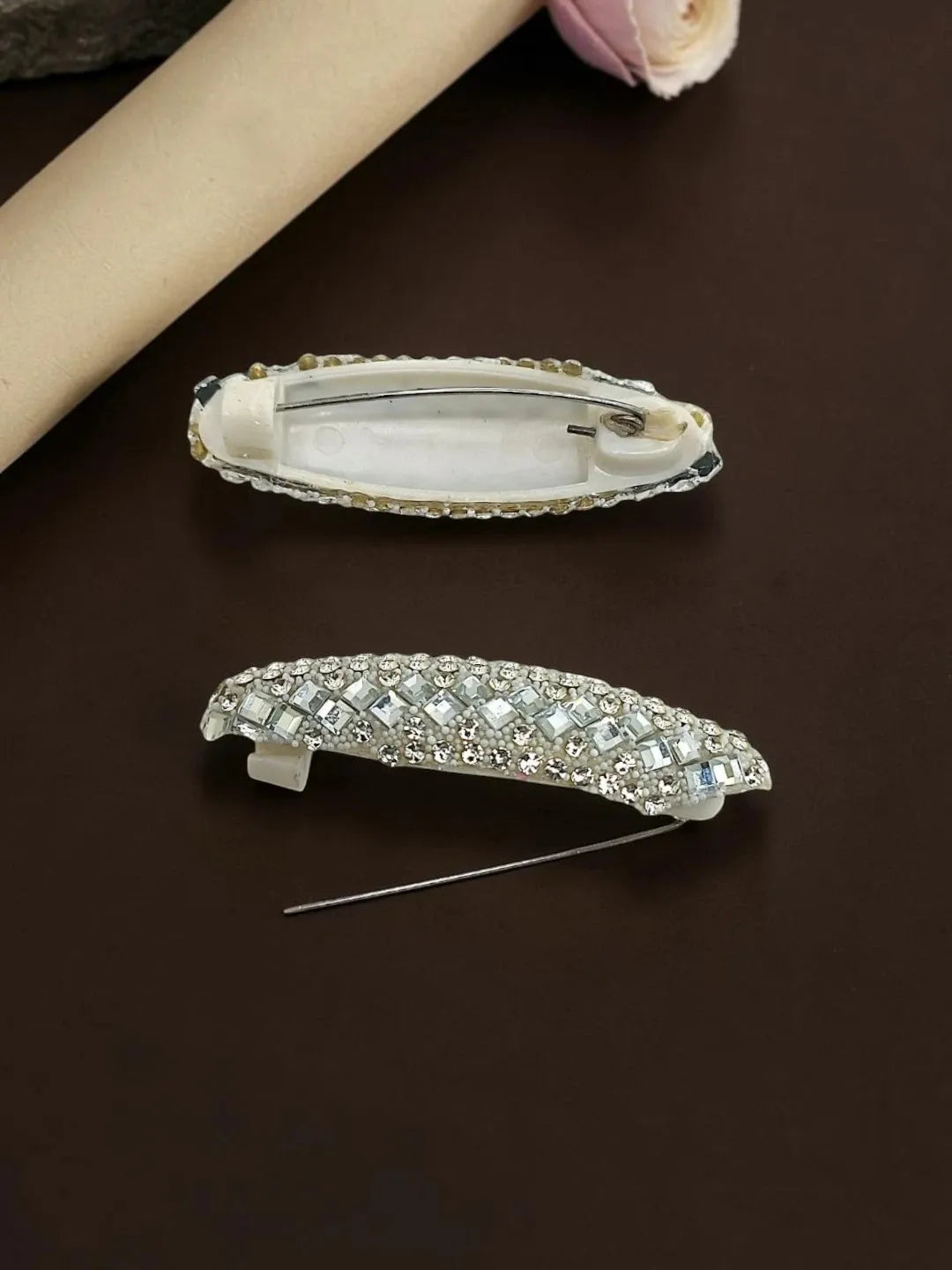 Set Of 5 Silver CZ Embellished Safety Saree Pin