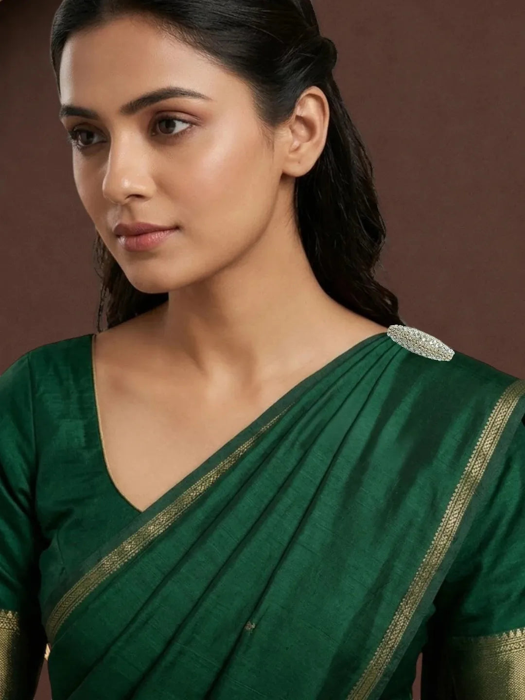Set Of 5 Silver CZ Embellished Safety Saree Pin