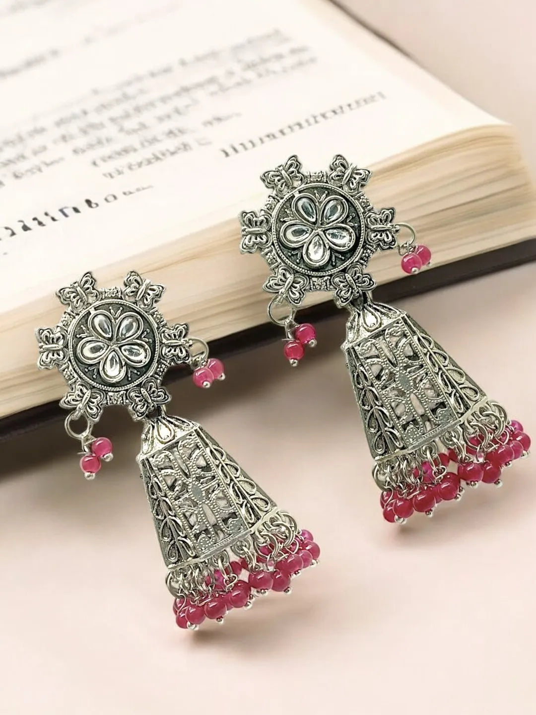 Silver-Plated Dome Shape Jhumkas Earrings