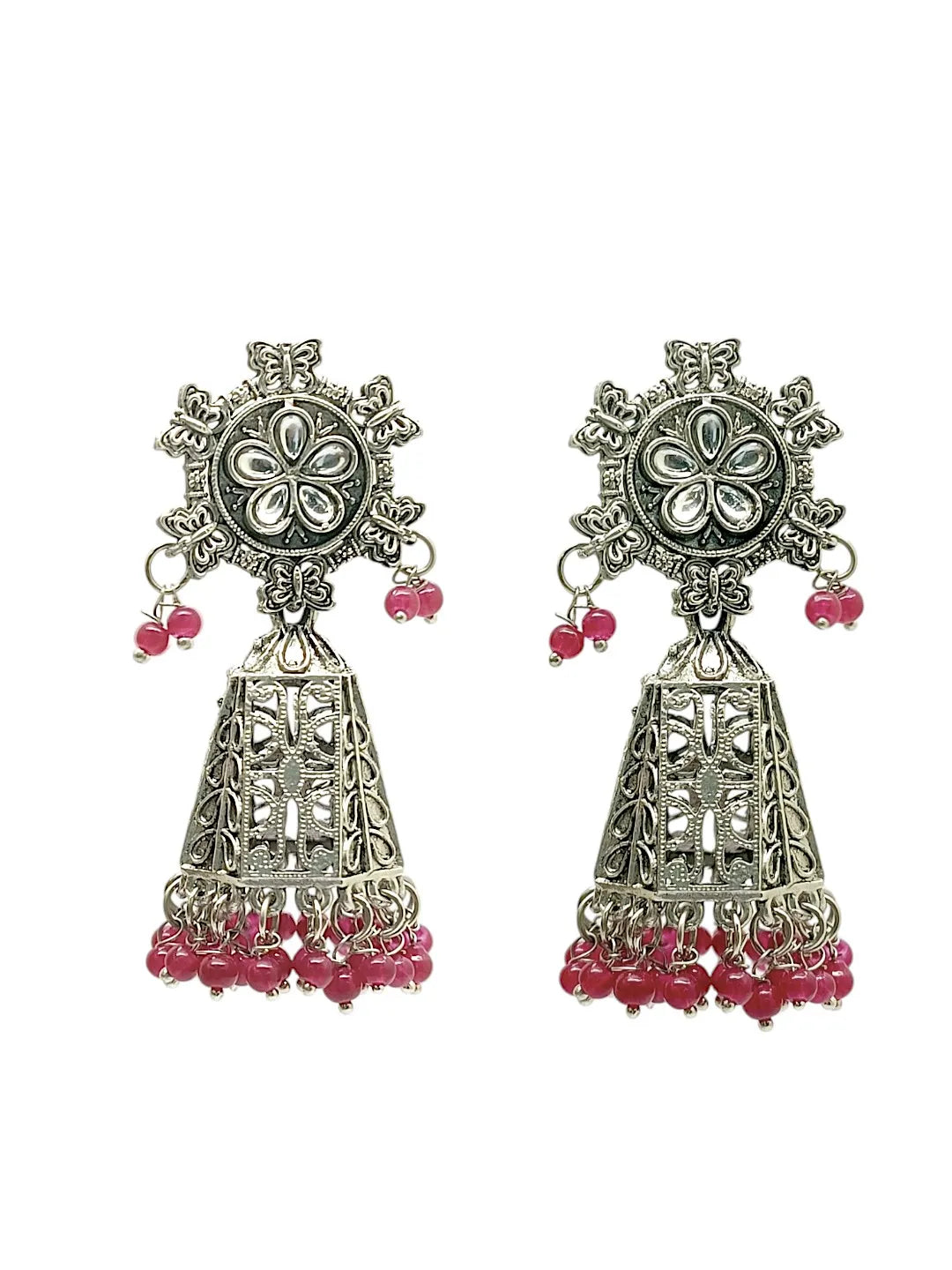 Silver-Plated Dome Shape Jhumkas Earrings